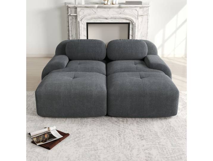 Canapé modulable en velours côtelé - Gris - Velours côtelé premium - 208x178x75 cm - Canapé d'angle modulaire