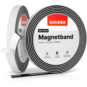 Gauder Magnetband sehr stark, schwarz, stark selbstklebend, 1,8mm Stärke, 15 mm x 3 m