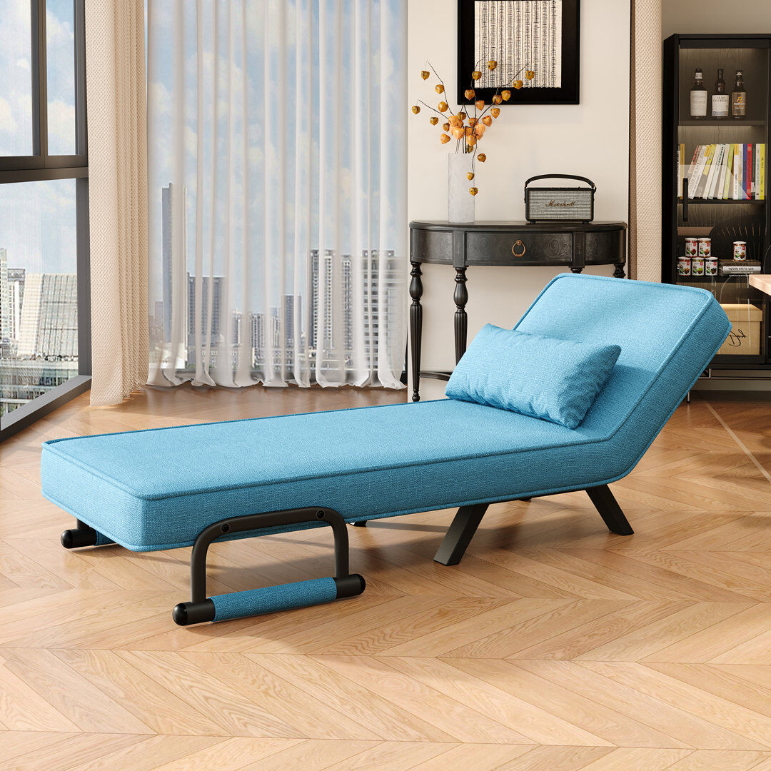 17 Stories Upholstered Fabric Convertible Chair Blue 84cm H X 57cm W X 180cm D