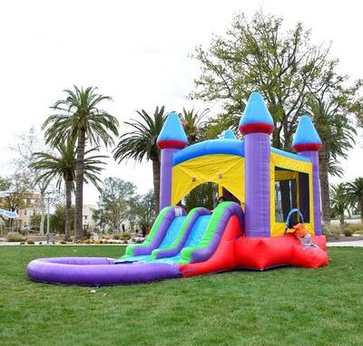 HeroKiddo Jelly Bean Castle Bounce House & Water Slide Combo with Detachable Pool (No Blower), Commercial Grade Outdoor Play