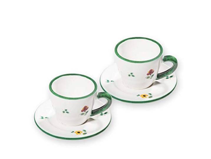 GMUNDNER KERAMIK Espresso für 2 Gourmet Kaffeeset Streublumen Geschirr, handgemacht in Österreich