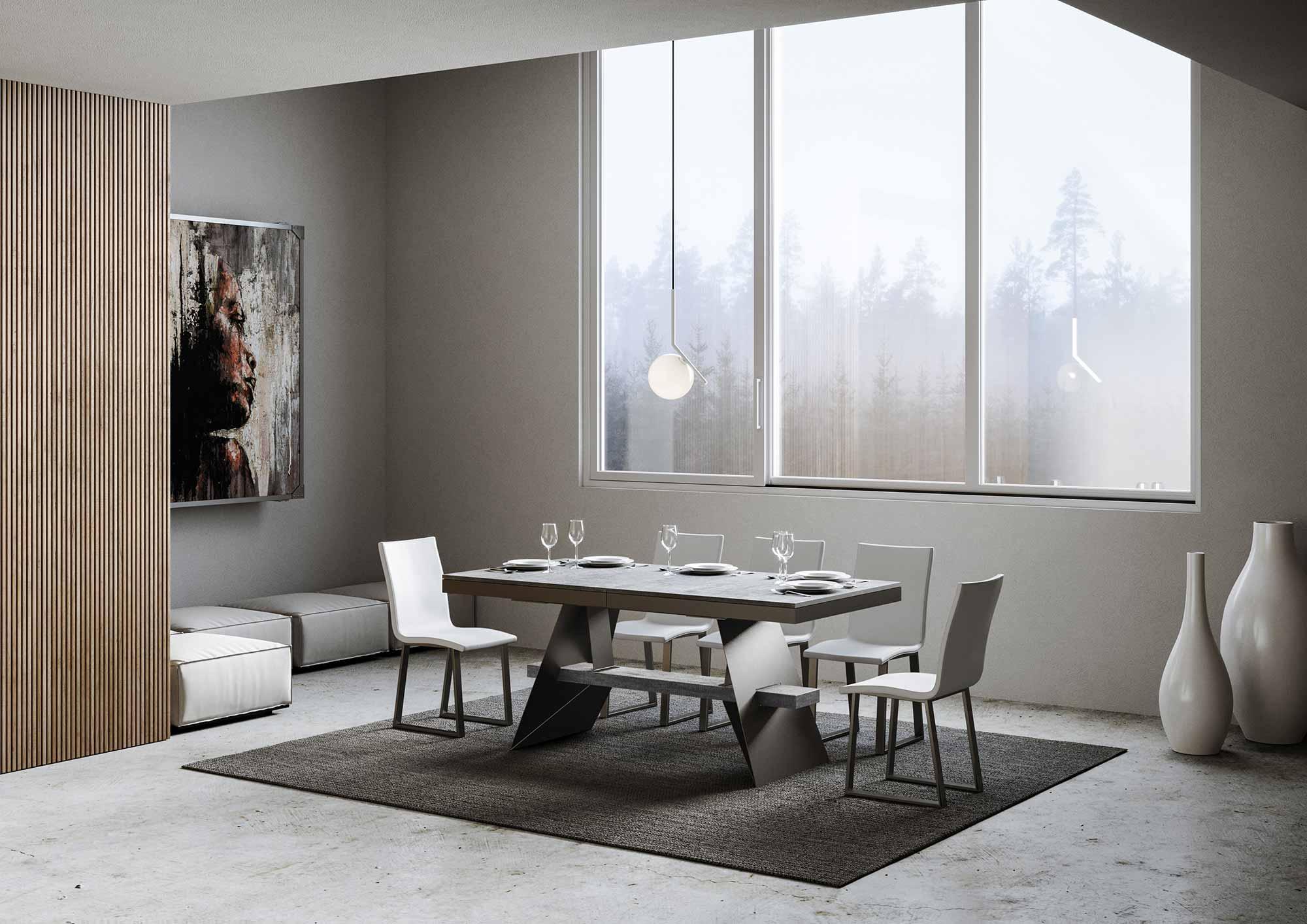 ITAMOBY - Ausziehtisch 160/420x90 cm Baita Evolution Zement Gestell und Füße Anthrazit