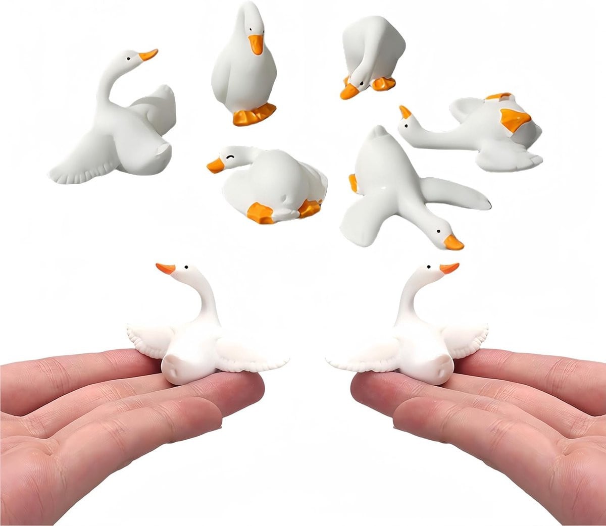 Set van 6 kleine gans ornamenten voor bureau decoratie en stressverlichting