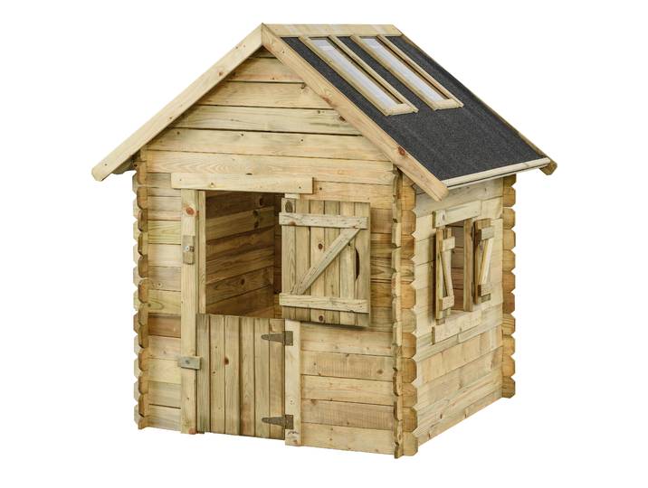 Houten speelhuisje grenen Lodewijk met dakramen 120x120x160cm