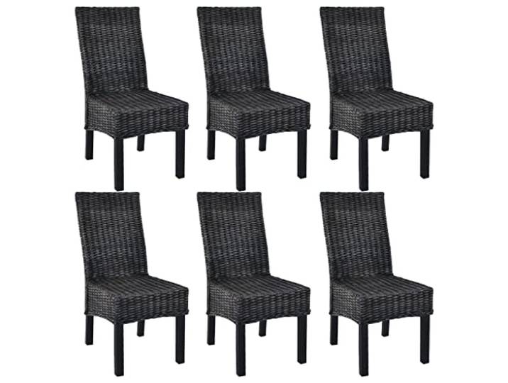 KUTYWEXFM Esszimmerstühle 6er Set Schwarz Kubu Rattan Mangoholz Handgeflochtene Lehnstühle aus Kubu-Rattan für Küche und Essbereich, belastbar bis 110 kg.