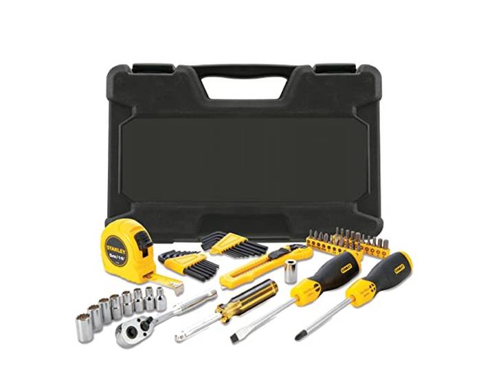 STANLEY STMT0-74864 Composition d'outils - mètre - tournevis - cliquet 1/4 - cutter - douilles - clés males - tournevis porte-embouts - livré dans un coffret résistant - 51 pièces
