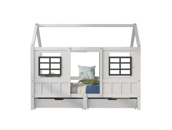 Odikalo Hausbett Tagesbett Kinderbett Schubladen Fenstern Rahmen weiß (200x90cm)