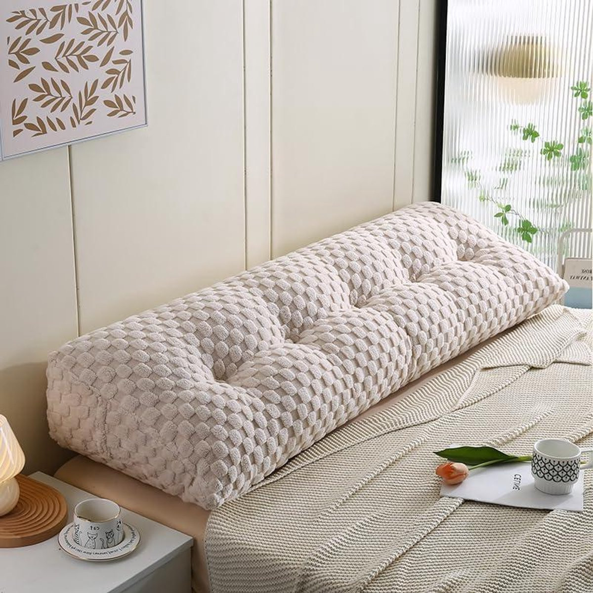 Geel Wigkussen Bed - Leeskussen Hoofdbord - 100 cm