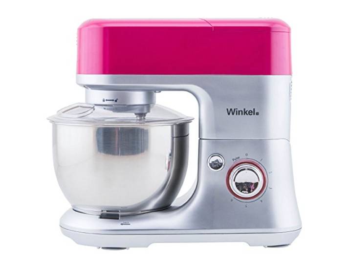 Winkel RX80 Pink Küchenmaschine, 4 L Schüssel aus Edelstahl, 650 W Leistung, 6 Geschwindigkeitsstufen, Fleischwolf, Mixbecher-Aufsatz, rosa