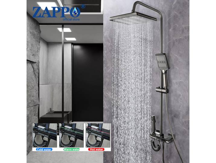 ZAPbagLED-Système de douche à affichage numérique, ensemble de douche HOShower, appareil de douche à 4 fonctions avec pommeau de douche à effet pluie, déterminer le spray