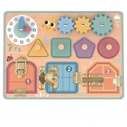 Tooky Toy: Motoriktafel mit Schlössern, Formen und Zahnrädern – 26 x 31 cm