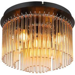 Deckenleuchte Wohnzimmerlampe Glasstäbe Metall Chrom Amber 5-Flammig