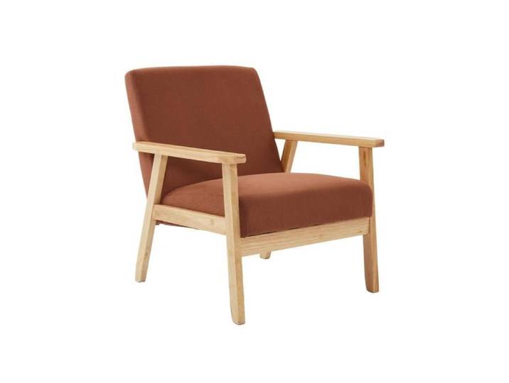 Fauteuil vintage / scandinave structure en bois et contreplaqué et assise en velours côtelé coloris marron