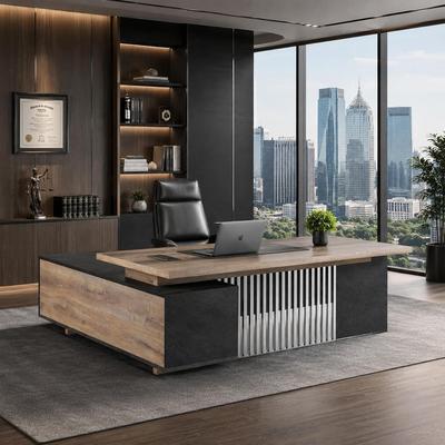 WESOME Large L-Shaped Executive Desk with Cable Management Power and Charging Cabinets
