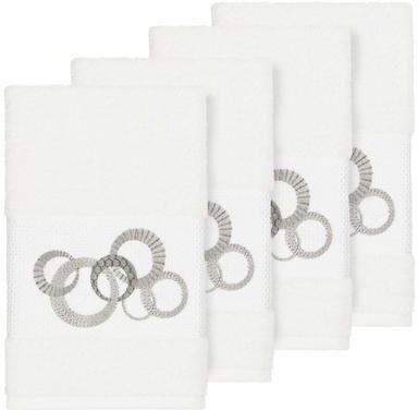 Authentic Hotel and Spa Turkish Cotton Circles Embroidered White 4-piece Hand Towel Set