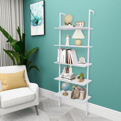 karlinc Industrial Wood Ladder Metal Frame Bookcase with 5-Shelf