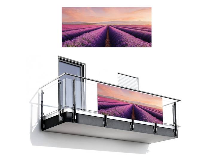 MuchoWow Balkon-Sichtschutz - Lavendelfeld - Sonnenuntergang - Lila - Blumen - 200x90 cm, Violett, Kunststoff, Rechteckig, 200x90 cm, Sonnen- & Sichtschutz, Sichtschutz Garten
