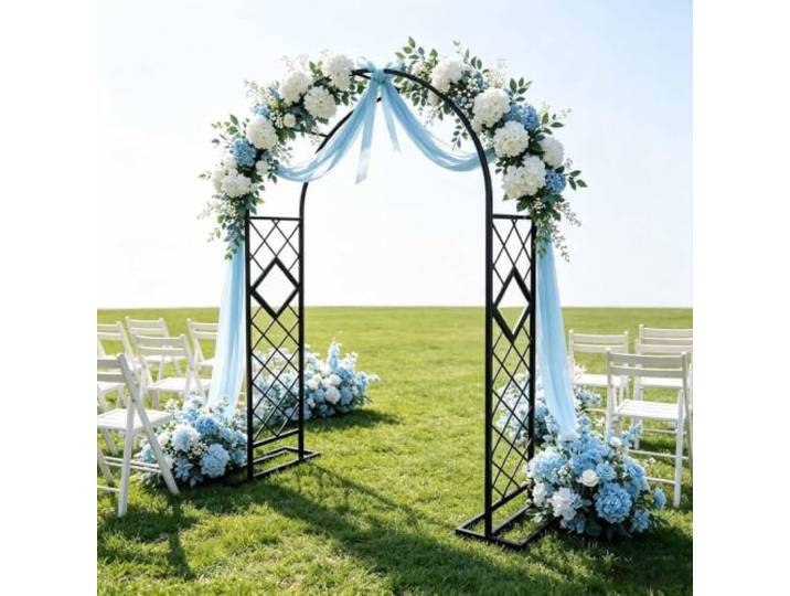 Hochzeitsbogen, Laube, Ständer Gartengitter, Bogen, Spalier Pergola Laube 140/180/200/260/300/340 cm für Kletterpflanzen, Rosen, Glyzinien, Weinreben dekorativer Bogen aus schwarzem Eisen(340cm)