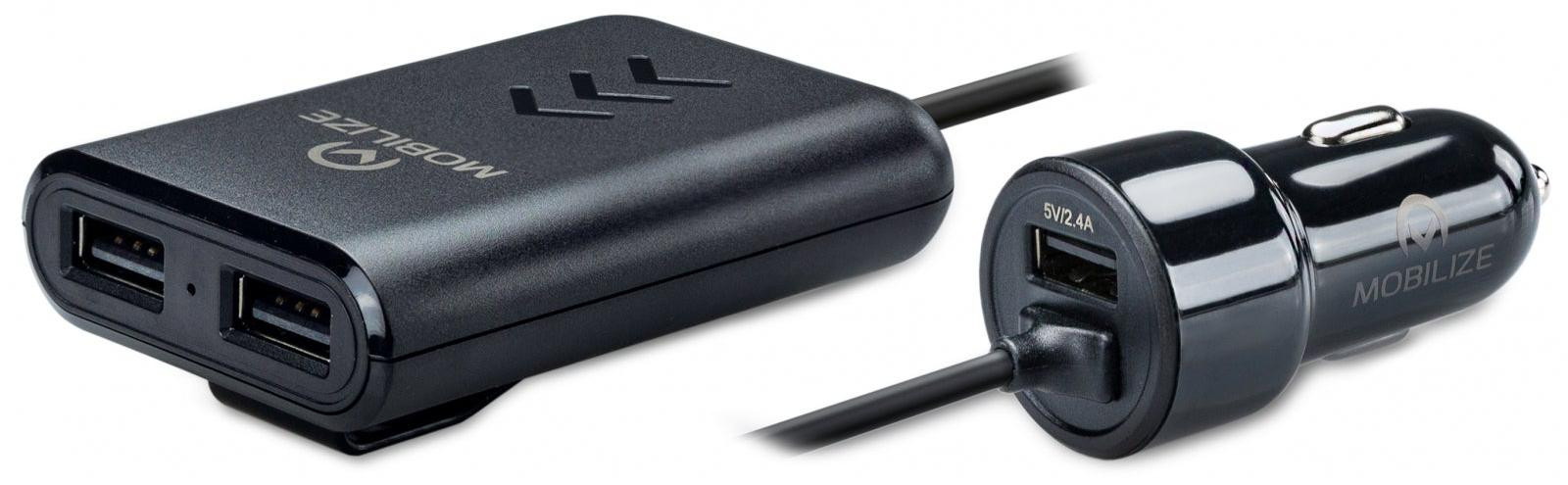 Mobilize Car Charger 3x USB voor voor- en achterbank 42W - Zwart