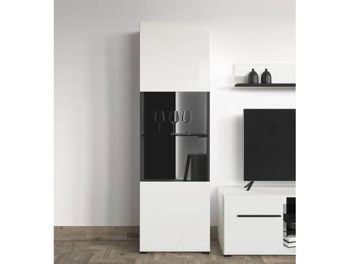 Vitrine HOME AFFAIRE Trentino , schwarz (opaque weiß, weiß hochglanze, schwarz), B:58cm H:190cm T:35cm, Glas, Holzwerkstoff, MDF, Schränke, Vitrine, Höhe ca. 190 cm, Soft-Close-Funktion, Hochglanzfronten