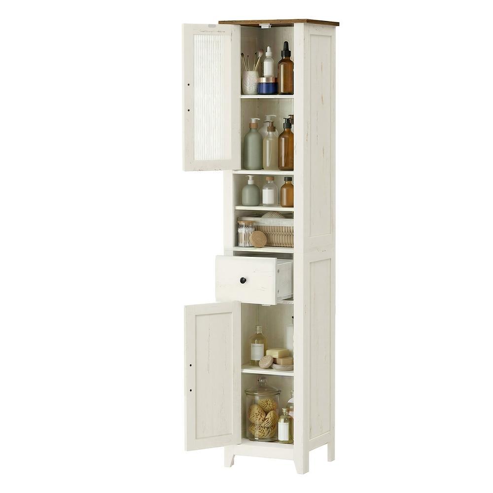 VASAGLE Badezimmerschrank im Landhausstil, Badschrank schmal, Badmöbel BBKB35660W101