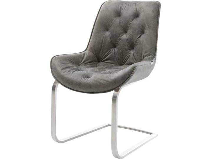 Schwingstuhl Taimi-Flex Freischwinger flach Edelstahl Mikrofaser Grau Antik