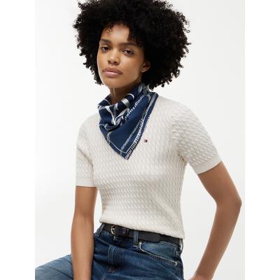 Modetuch TOMMY HILFIGER "TOMMY SCRIPT SILK SQUARE", Damen, blau (yale navy), Web, Seide, Modetücher, aus reiner Seide