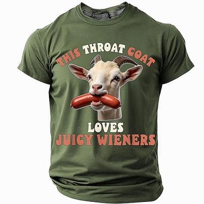 Herren Kurzarm Grafik-T-Shirt - Lustiger Erwachsener Humor Kehle Ziege Saftige Würstchen Design