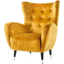 riess-ambiente Retro Design Sessel DON senfgelb Samt Federkern silberne Fußkappen