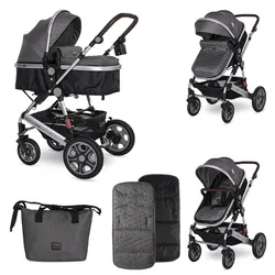 Lorelli Kinderwagen Lora faltbar Gummiräder Tragetasche Sportsitz Fußabdeckung grau/schwarz