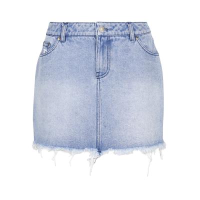 Sommerrock KARL KANI "Karl Kani Damen Karl Kani OG Old English Denim Skirt", Damen, Gr. M, blau (vintage indigo), 100% Baumwolle, unifarben, normal, Röcke