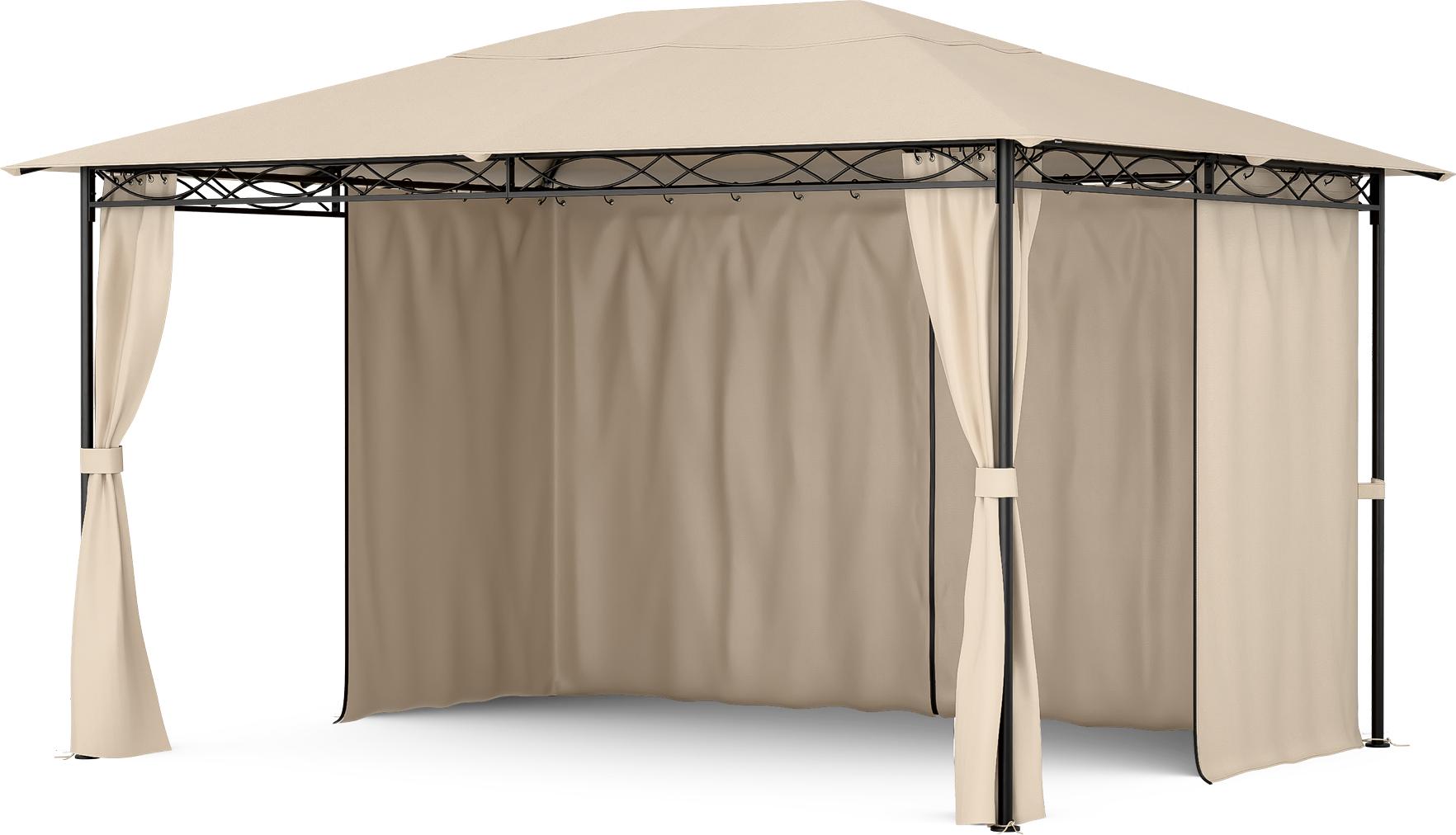 Blumfeldt Mondo Pavillon 3x4 - Stahlrahmen, Mit Vorhängen, Wetterfeste Überdachung, Gartenpavillon, Rostfrei, Leichter Aufbau, Beige