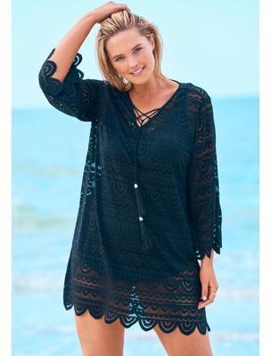 Plus Size Women's Scallop Lace Cover Up by Swim 365 in Black (Size 30/32) Swimsuit Cover Up