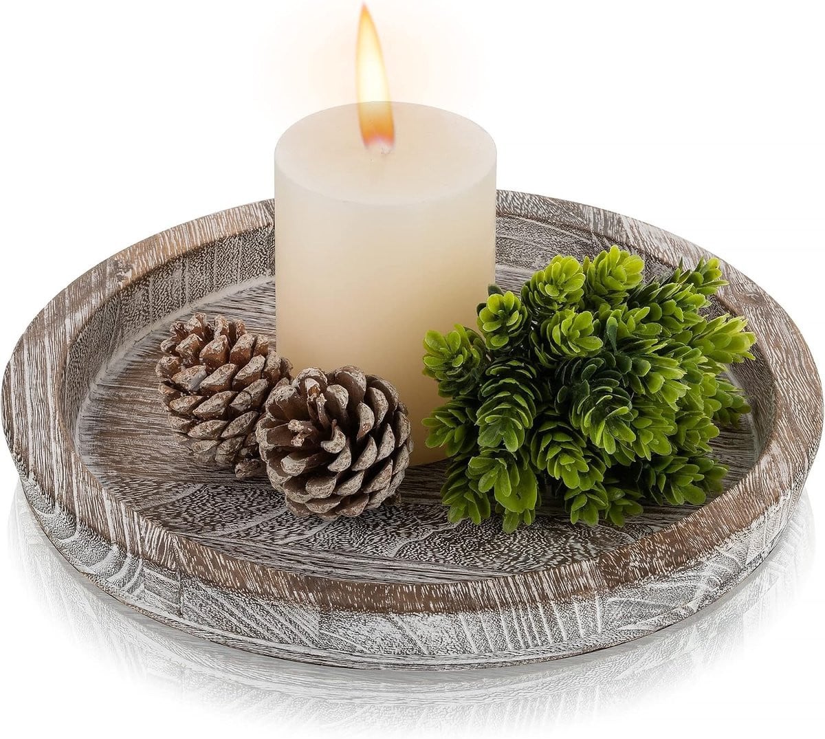 Ronde rustieke houten dienblad voor decoratie en als centerpiece