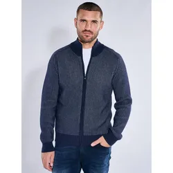 emilio adani Herren Strickjacke aus italienischem Garn Blau regular gestreift Zipper - L