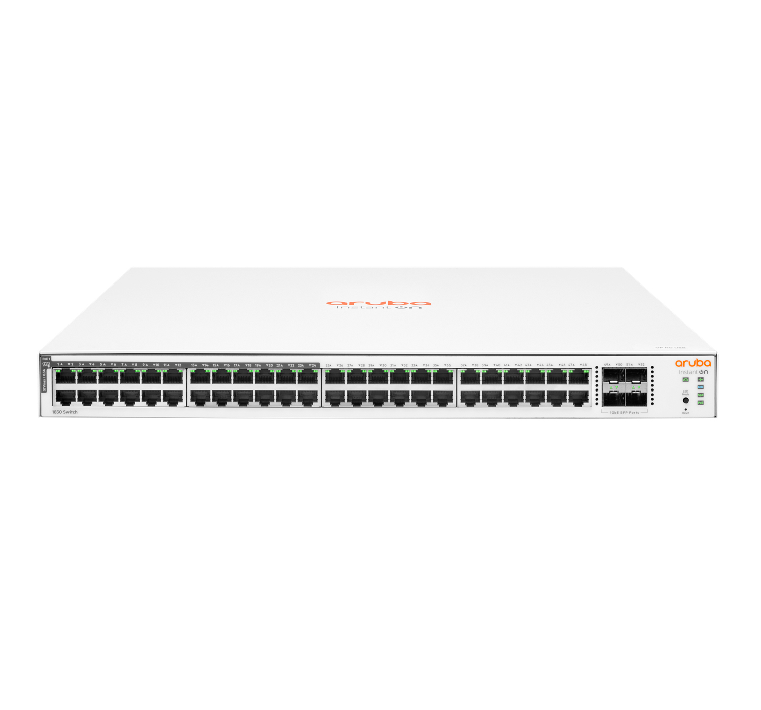 HPE Aruba Networking Networking Instant On Switch 48p Gigabit CL4 PoE 4p SFP 370W 1830, Managed, L2, Gigabit Ethernet (10/100/1000), Power over Ethernet (PoE), Rack-Einbau, 1U