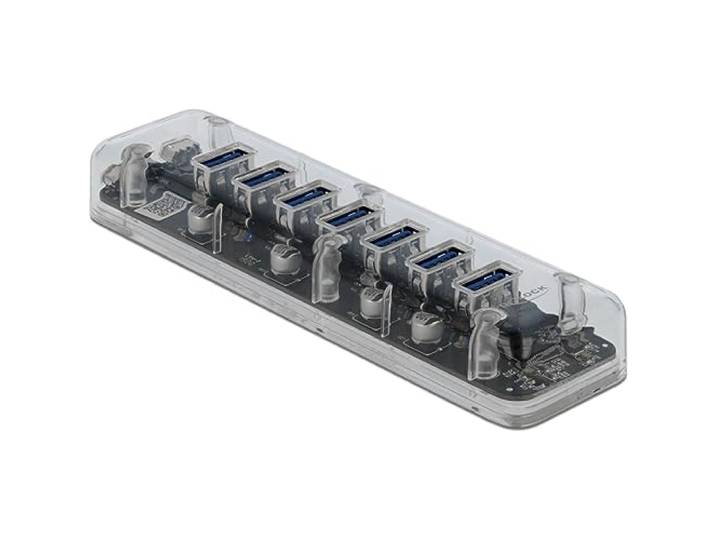 Delock Externe USB 3.0 Hub met 7 poorten, transparant, 64088