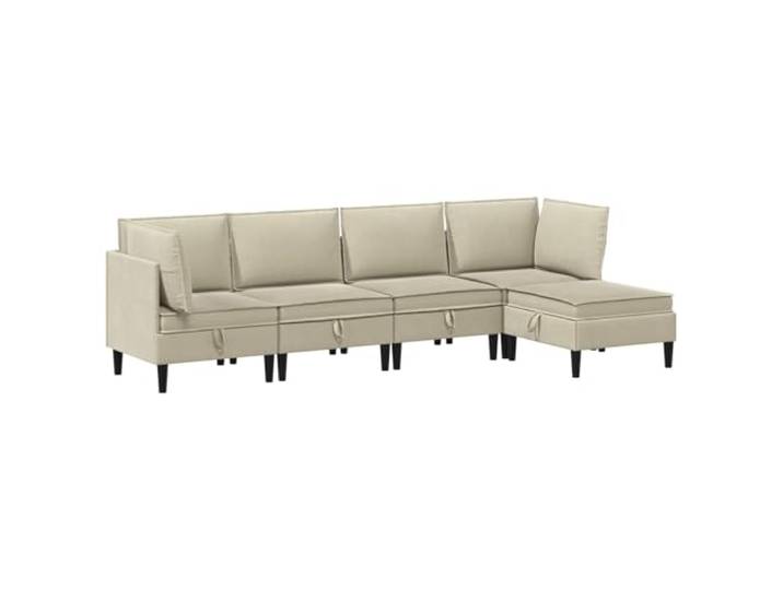 KUTYWEXFM Wohnzimmergarnitur 5-teilig Modulares Sofaset Sand Stoff Bequeme 5-teilige Sitzgruppe in Sand für das Wohnzimmer, inklusive Kissen, stabiler Rahmenstruktur und braunen Füßen.