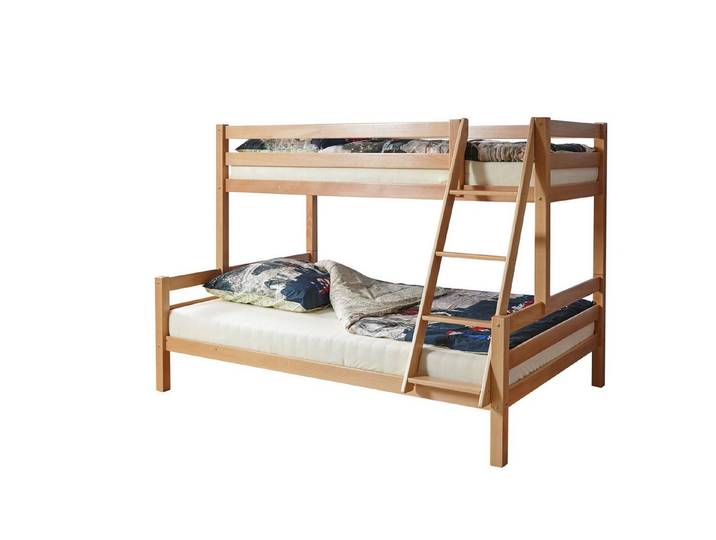 Ticaa Etagenbett Etagenbett Maxim Buche massiv, extragroße Liegefläche