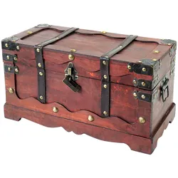 HMF Schatztruhe aus Holz, große Schatzkiste mit dekorativem Schloss, Aufbewahrungs- & Präsentationsbox, 40 x 19 x 22 cm, Frankreich