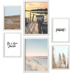POSTER Set Mit 6 Strand Wandbild A3 & A4 Weißer Rahmen