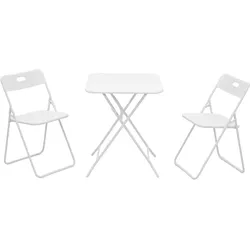 Merax Bistro Set klappbar 3-teilig Outdoor Stahl wetterfest 2 Stühle + Tisch Balkonmöbel Terrasse Gastronomie, Weiß