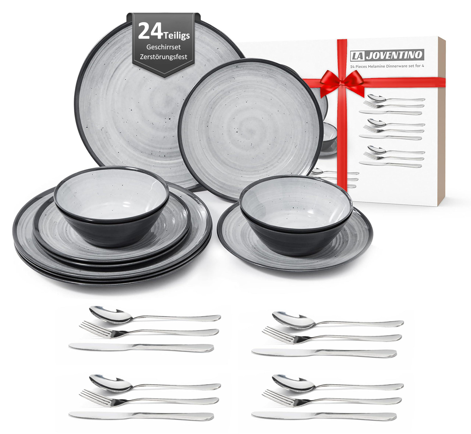 Dripio 24-delig melamine kampeerservies grijs