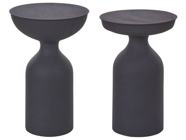 BELIANI Beistelltisch 2er Set Schwarz Metall Matt Hoch Rund T-Form Pilzform Konisch Flaschenform Modern Couchtisch für Pflanzen Wohnzimmer Ausstattung