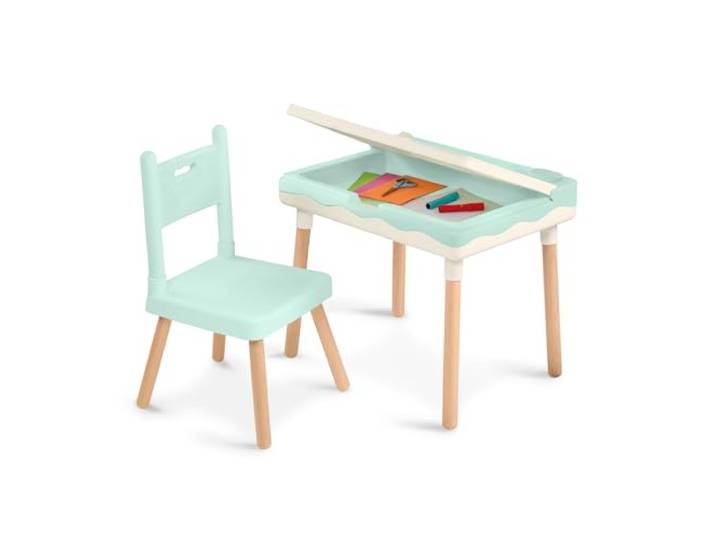 B. toys Kinderschreibtisch mit Stuhl, Stifteköcher & Kabelmanagement Set aus Kinderschreibtisch und Stuhl in Mint und Elfenbein, zum Basteln, Malen und Schreiben, teilmontiert, 3+ Jahre