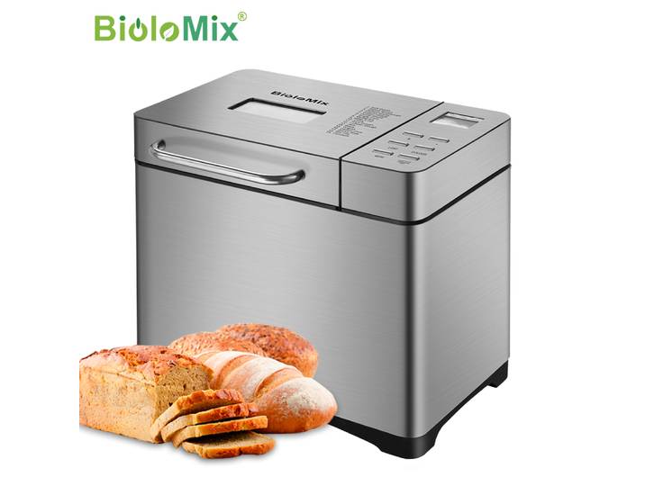 Machine à pain automatique en acier inoxydable 19-en-1, 1 kg, 650 W, programmable, avec distributeur de fruits et de noix, appareil de cuisine