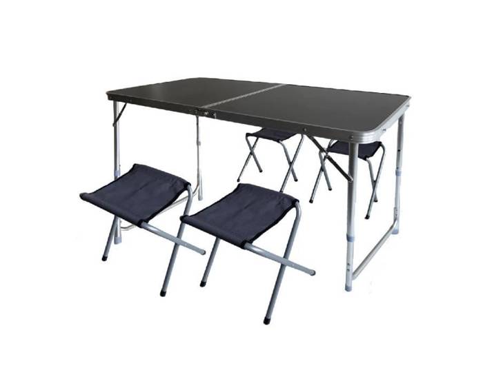 Ensemble de jardin - JUANIO - 120/32x60/27x50/37 cm - Table pliante réglable - 4 tabourets pliables - Noir