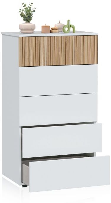 duehome Sinfonier de 5 cajones 61x109 cm Nitza - Blanco Artik (Blanco Mate) - Natur