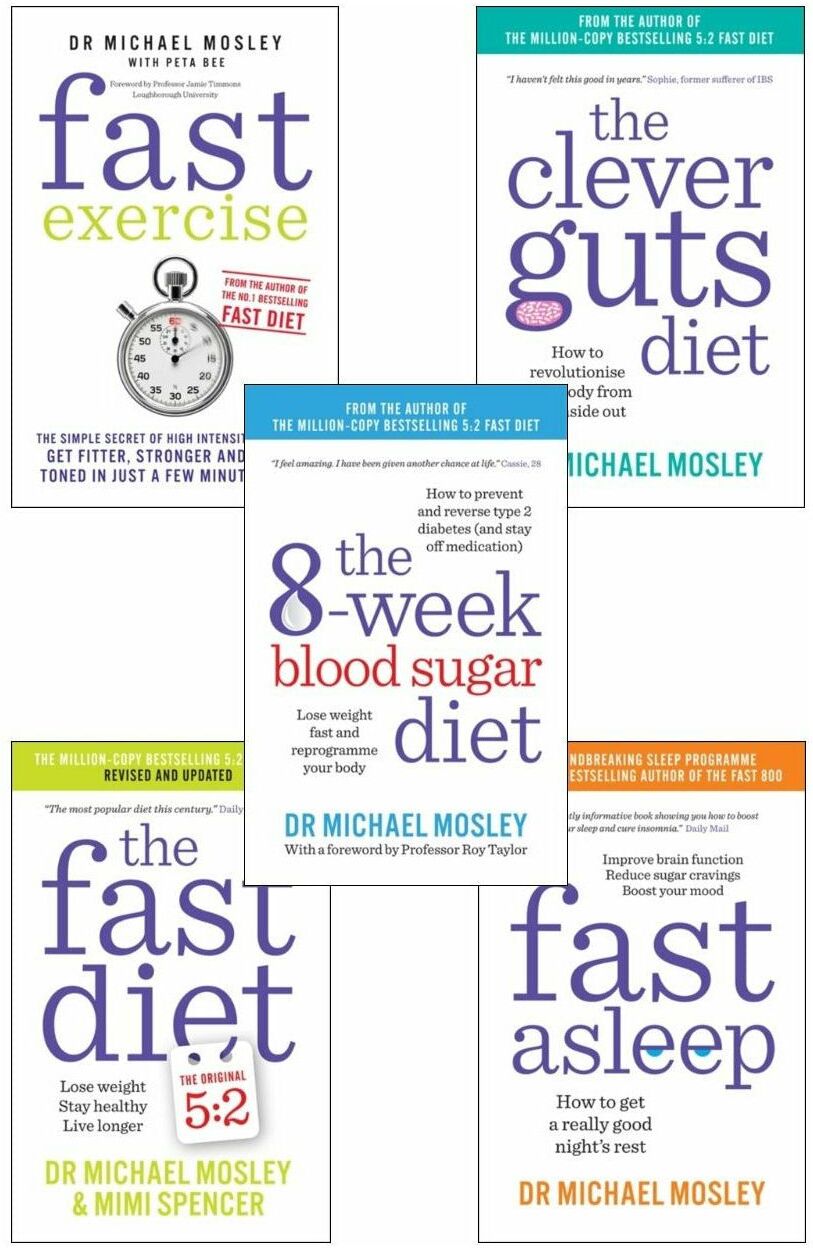 SHORT BOOKS LTD Dr Michael Mosley 5 Books Collection Set (The 8-Week Blood Sugar Diet, Fast Asleep, The Fast Diet, The Clever Guts Diet, Fast Exercise)