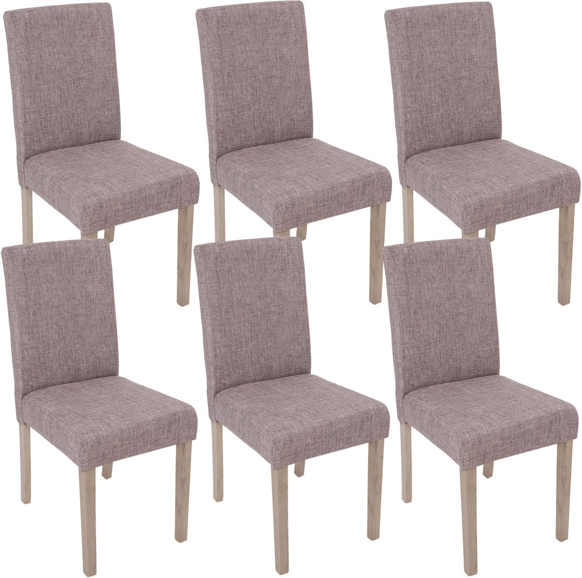 Set van 6 eetkamerstoelen Littau, grijs textiel met eikenhouten poten